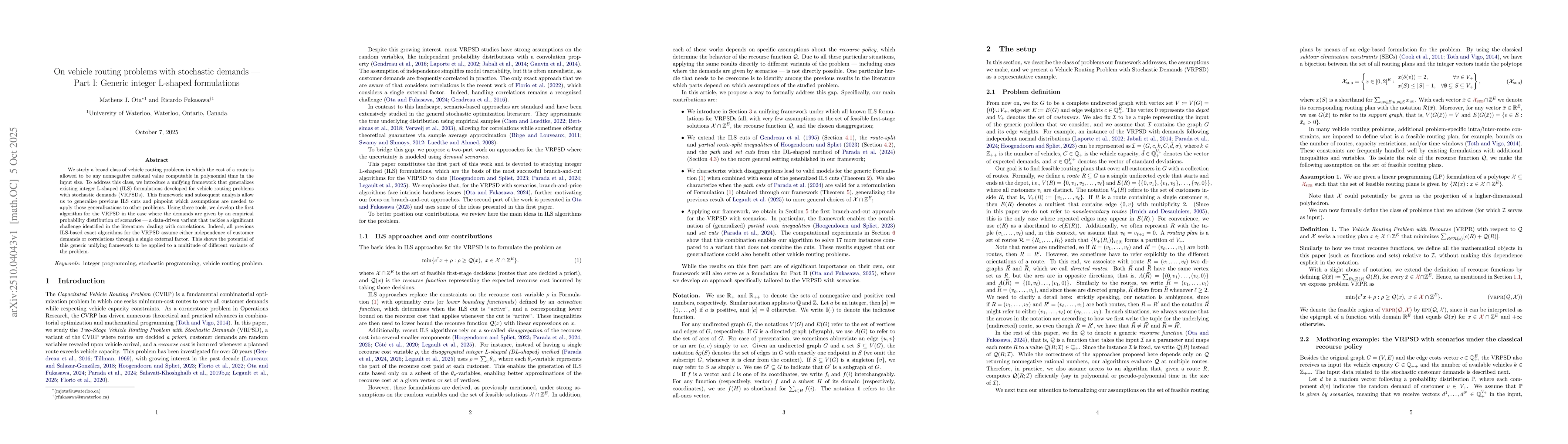 Thumbnail for On vehicle routing problems with stochastic demands -- Part I: Generic
  integer L-shaped formulations