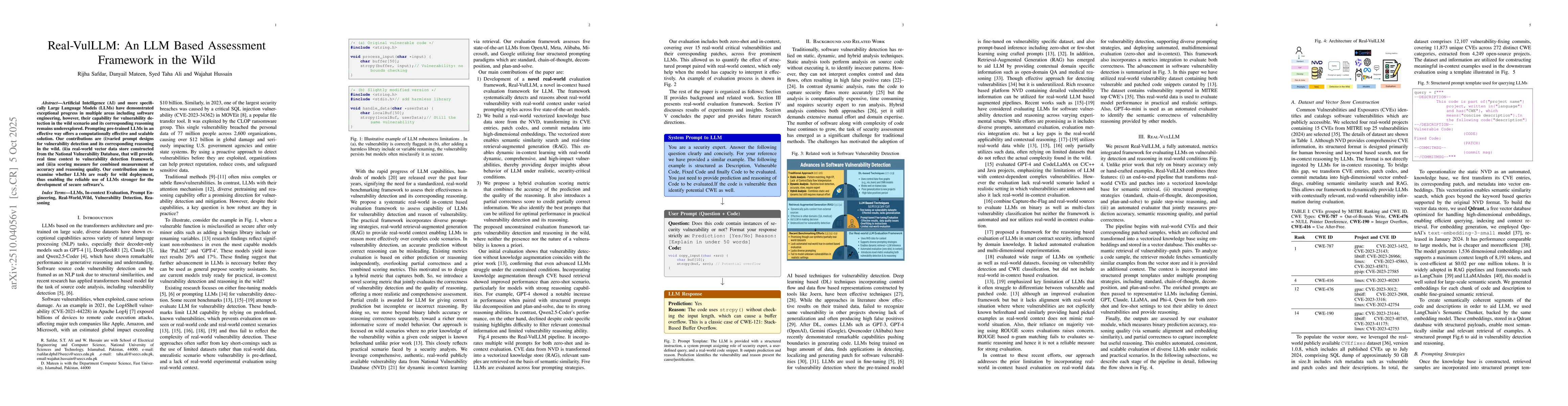Thumbnail for Real-VulLLM: An LLM Based Assessment Framework in the Wild
