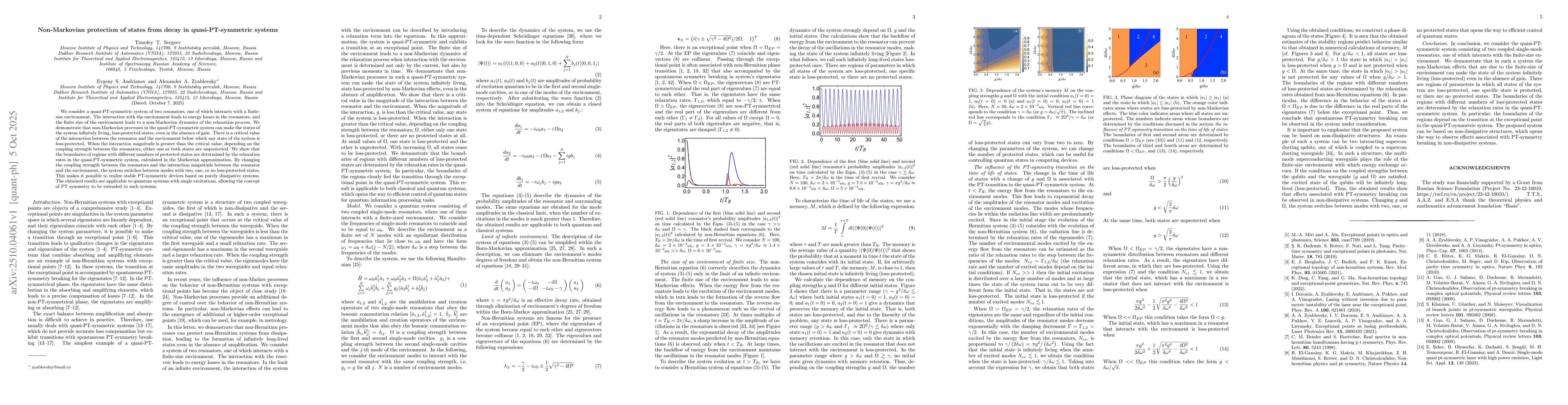Thumbnail for Non-Markovian protection of states from decay in quasi-PT-symmetric
  systems