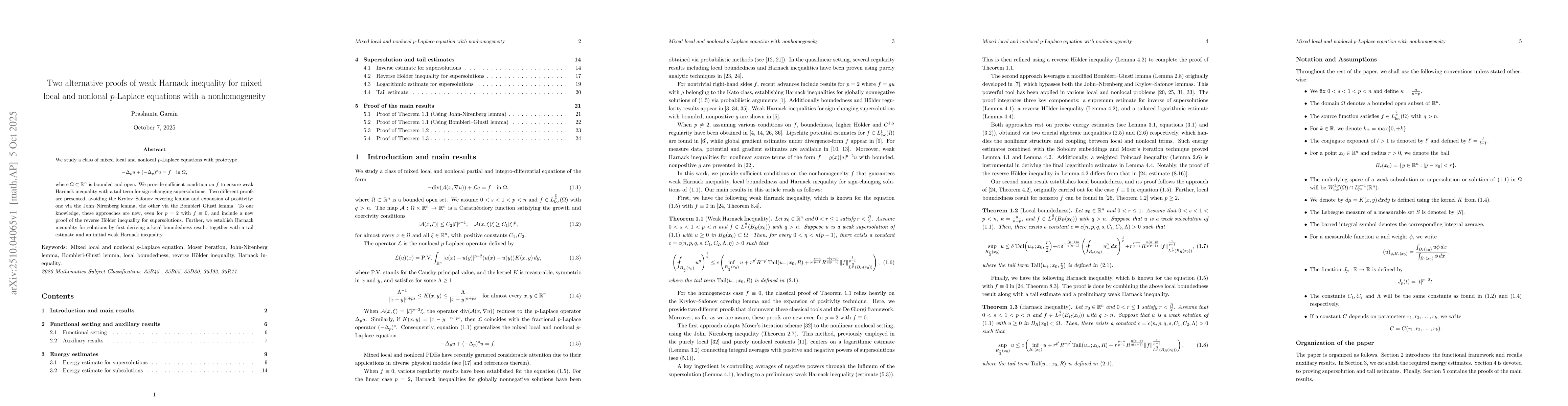 Thumbnail for Two alternative proofs of weak Harnack inequality for mixed local and
  nonlocal $p$-Laplace equations with a nonhomogeneity