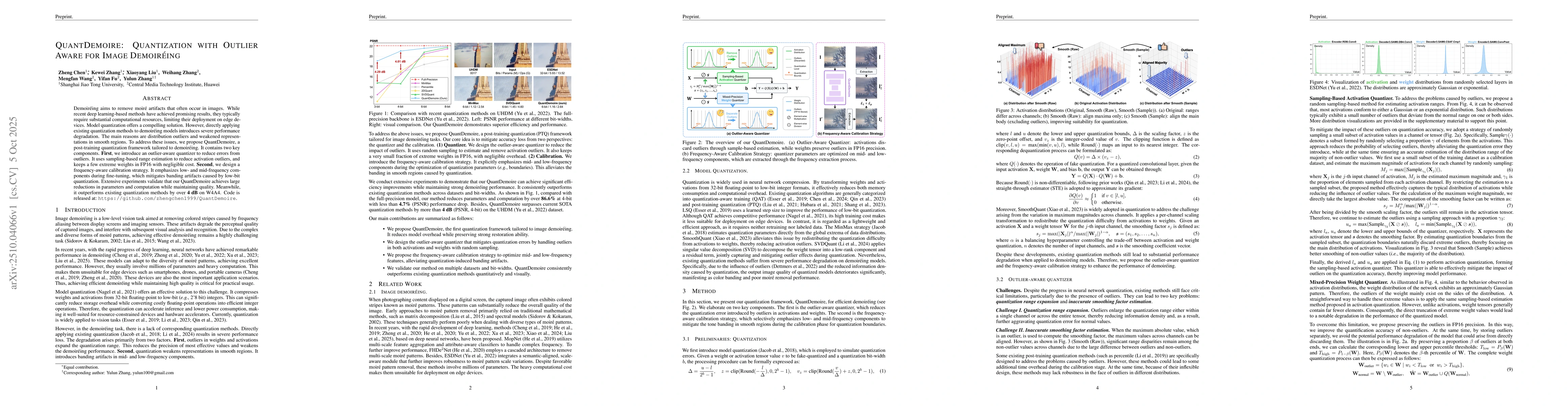 Thumbnail for QuantDemoire: Quantization with Outlier Aware for Image Demoiréing