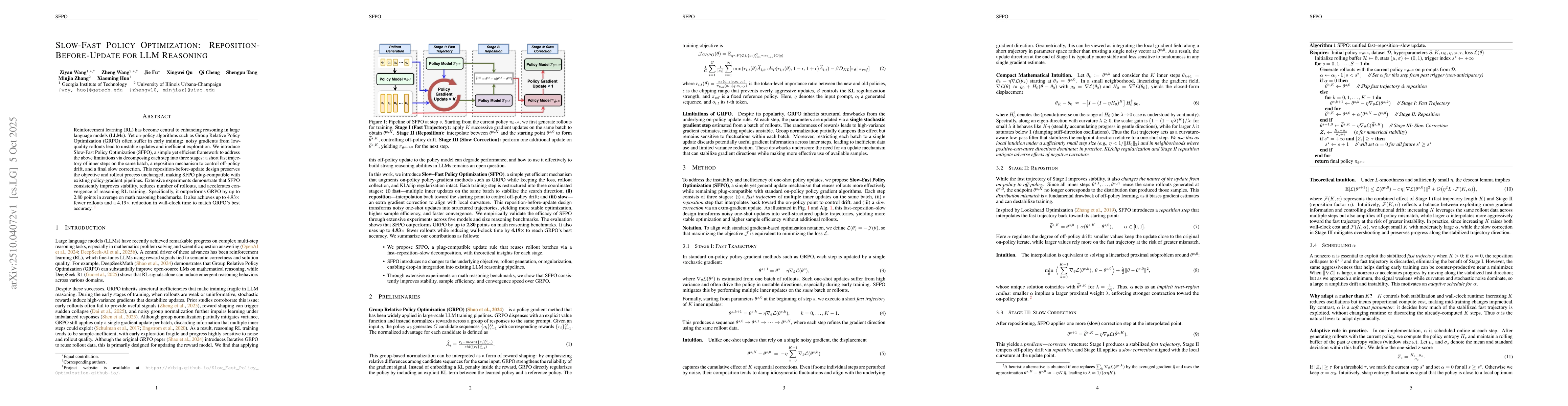 Thumbnail for Slow-Fast Policy Optimization: Reposition-Before-Update for LLM
  Reasoning