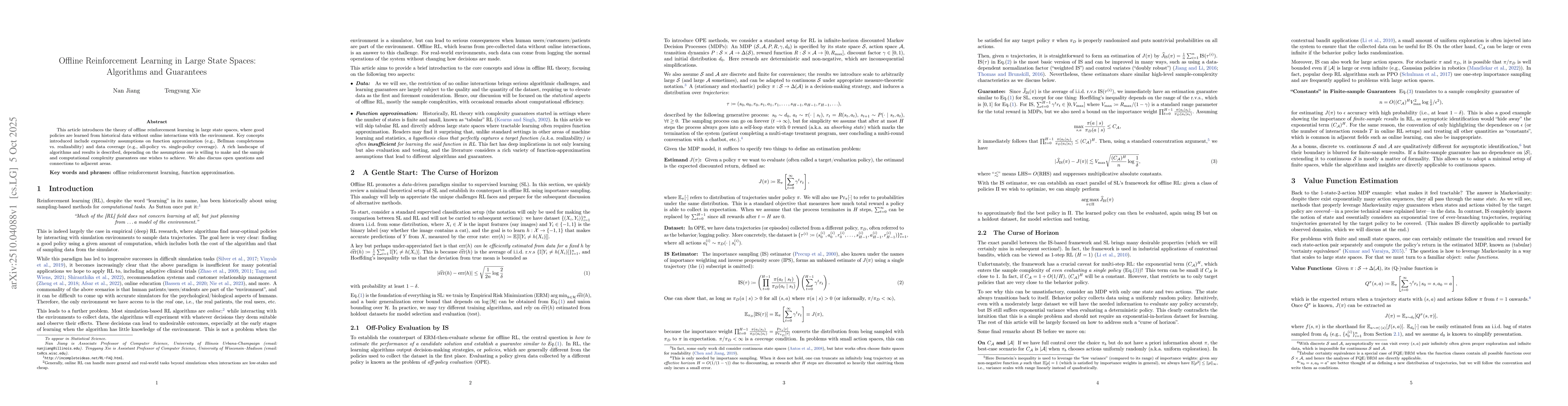Thumbnail for Offline Reinforcement Learning in Large State Spaces: Algorithms and
  Guarantees