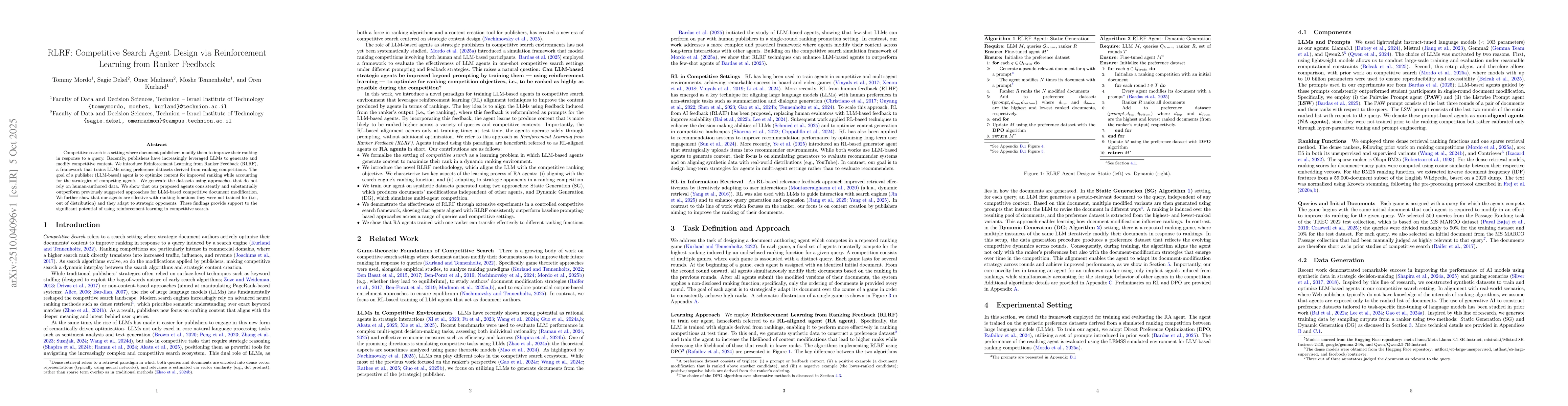 Thumbnail for RLRF: Competitive Search Agent Design via Reinforcement Learning from
  Ranker Feedback