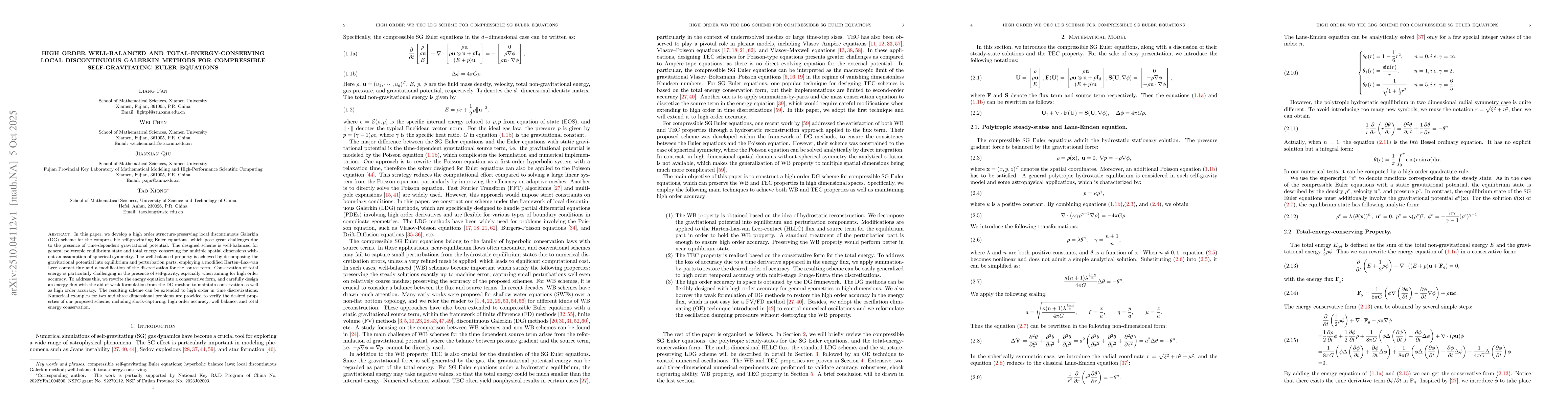 Thumbnail for High order well-balanced and total-energy-conserving local discontinuous
  Galerkin methods for compressible self-gravitating Euler equations