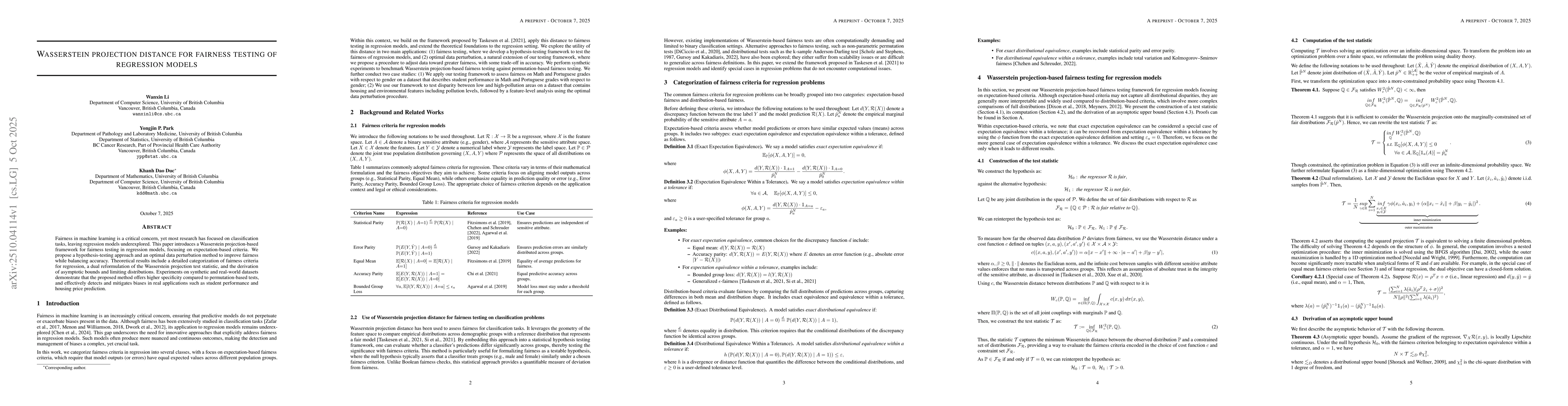 Thumbnail for Wasserstein projection distance for fairness testing of regression
  models
