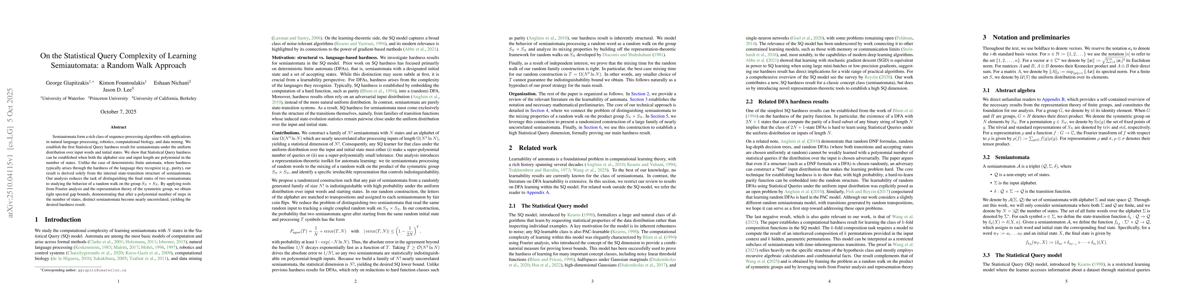 Thumbnail for On the Statistical Query Complexity of Learning Semiautomata: a Random
  Walk Approach