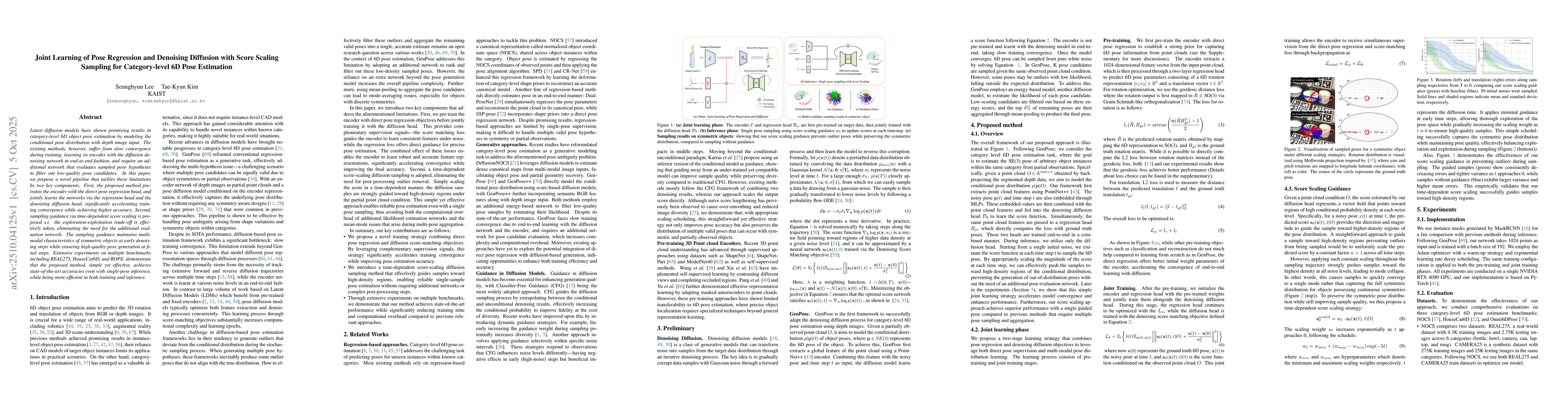 Thumbnail for Joint Learning of Pose Regression and Denoising Diffusion with Score
  Scaling Sampling for Category-level 6D Pose Estimation