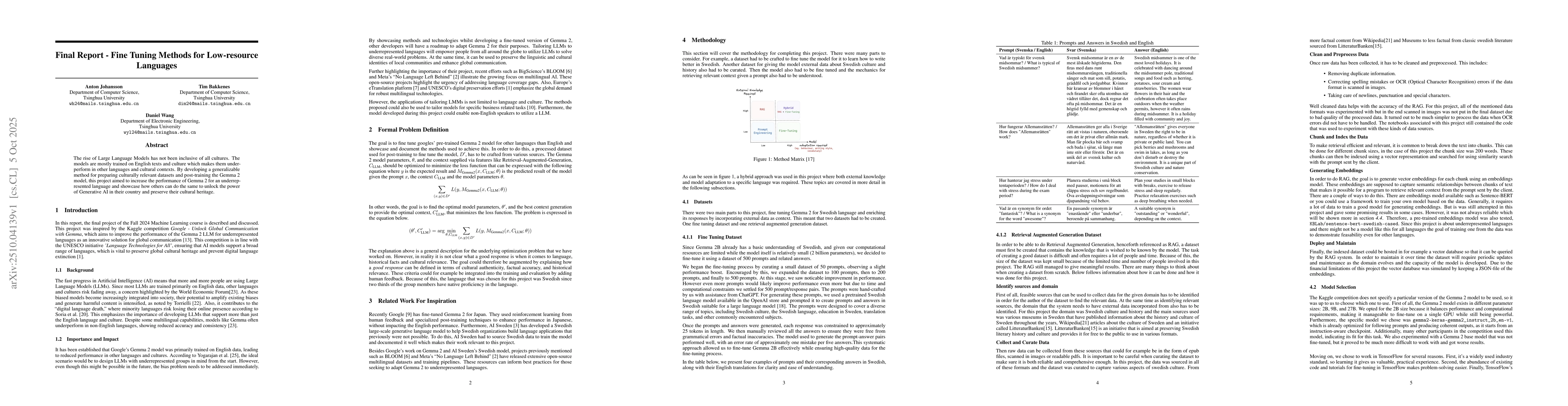 Thumbnail for Fine Tuning Methods for Low-resource Languages