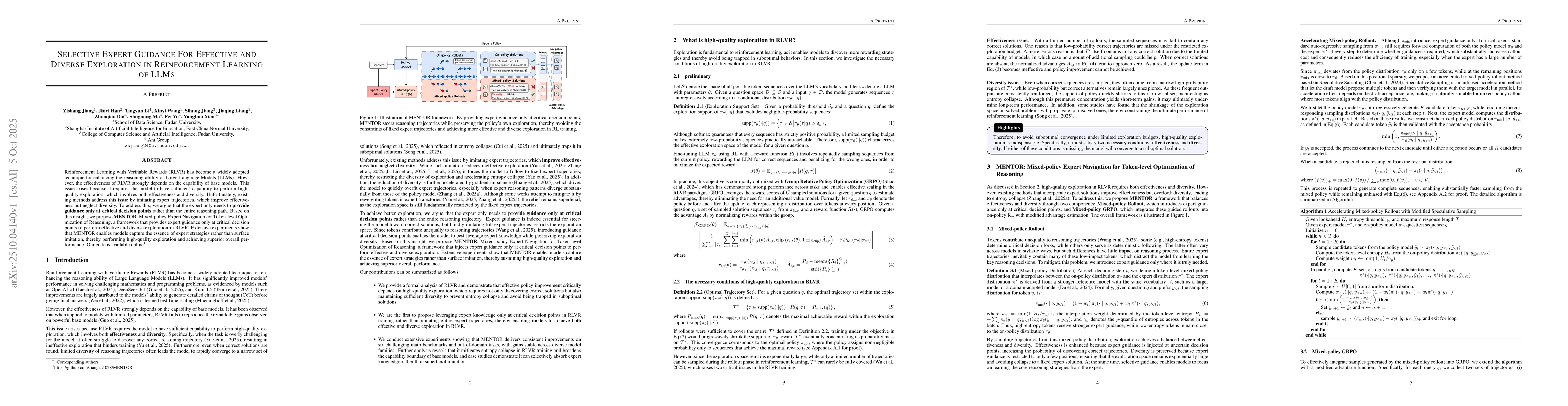 Thumbnail for Selective Expert Guidance for Effective and Diverse Exploration in
  Reinforcement Learning of LLMs