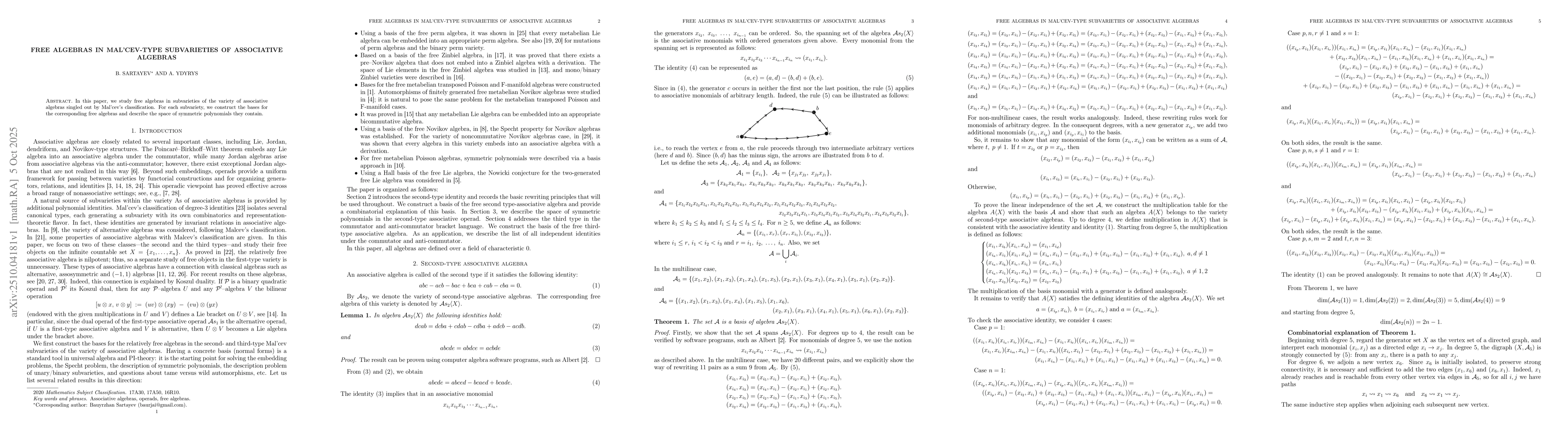 Thumbnail for Free Algebras in Mal'cev-Type Subvarieties of Associative Algebras