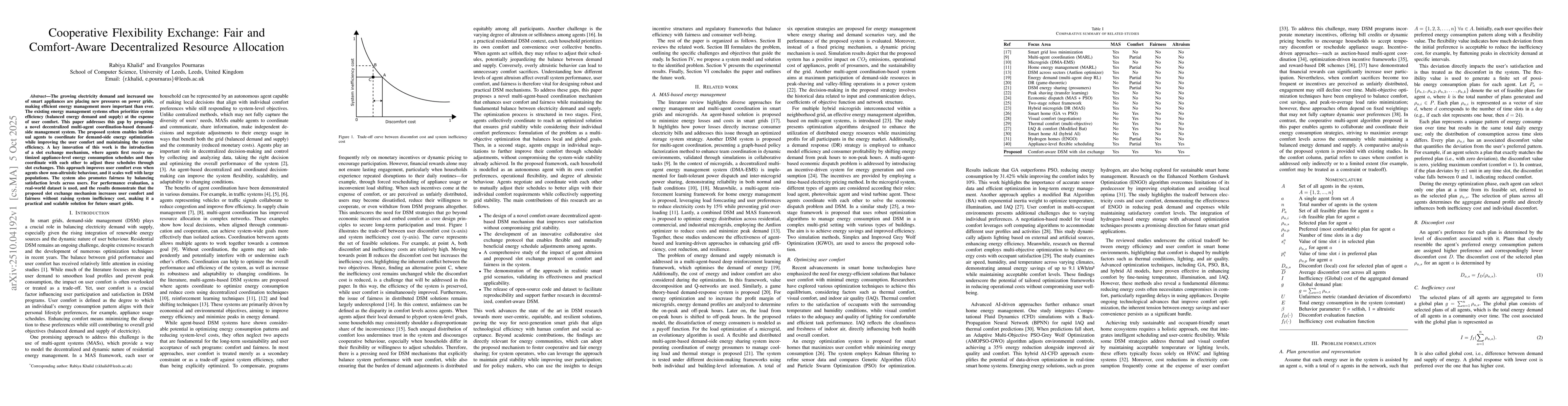 Thumbnail for Cooperative Flexibility Exchange: Fair and Comfort-Aware Decentralized
  Resource Allocation