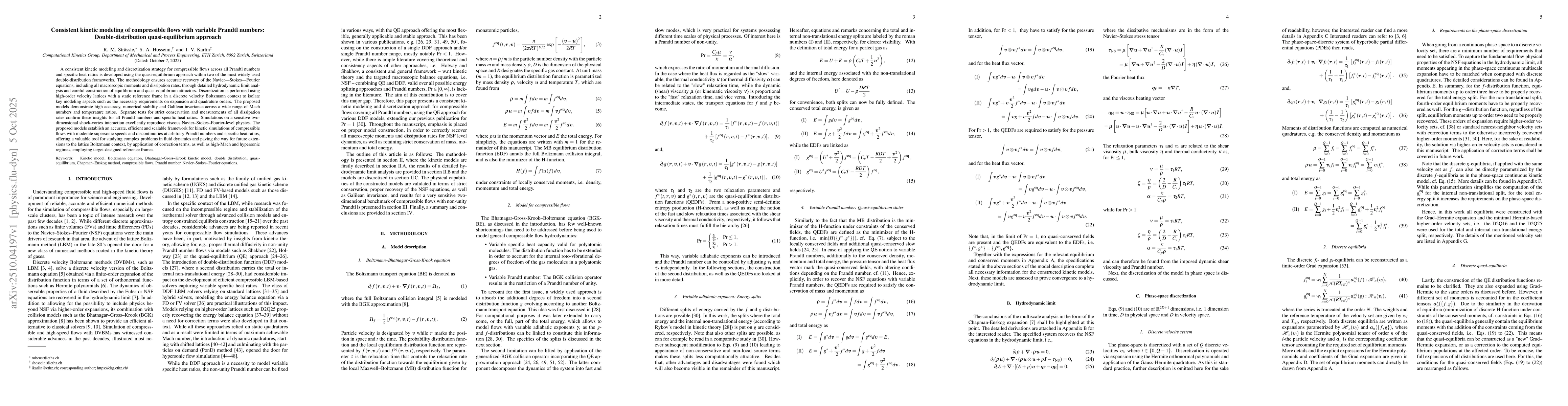 Thumbnail for Consistent kinetic modeling of compressible flows with variable Prandtl
  numbers: Double-distribution quasi-equilibrium approach