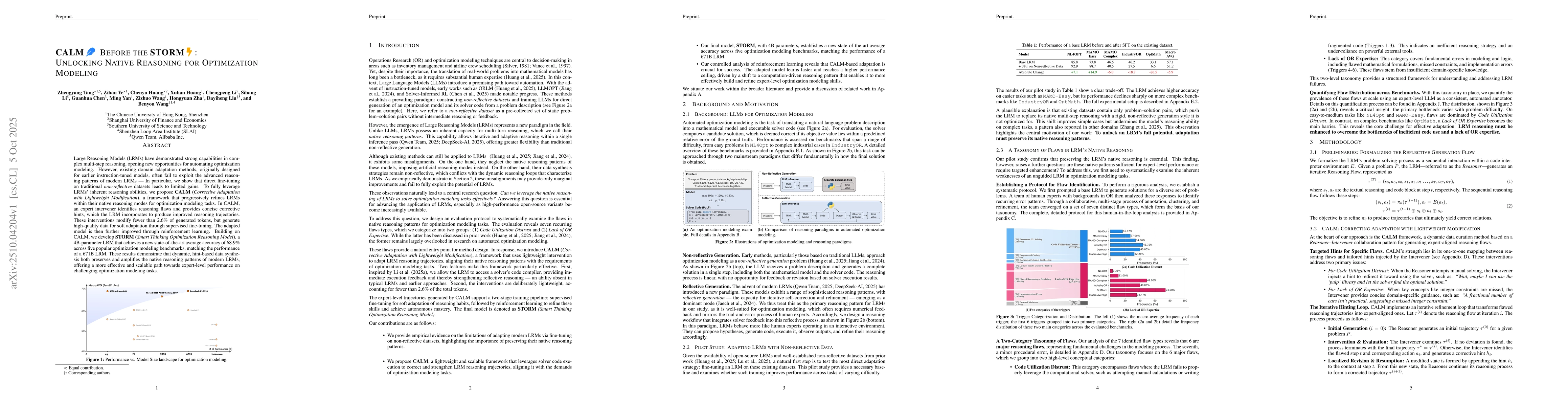 Thumbnail for CALM Before the STORM: Unlocking Native Reasoning for Optimization
  Modeling