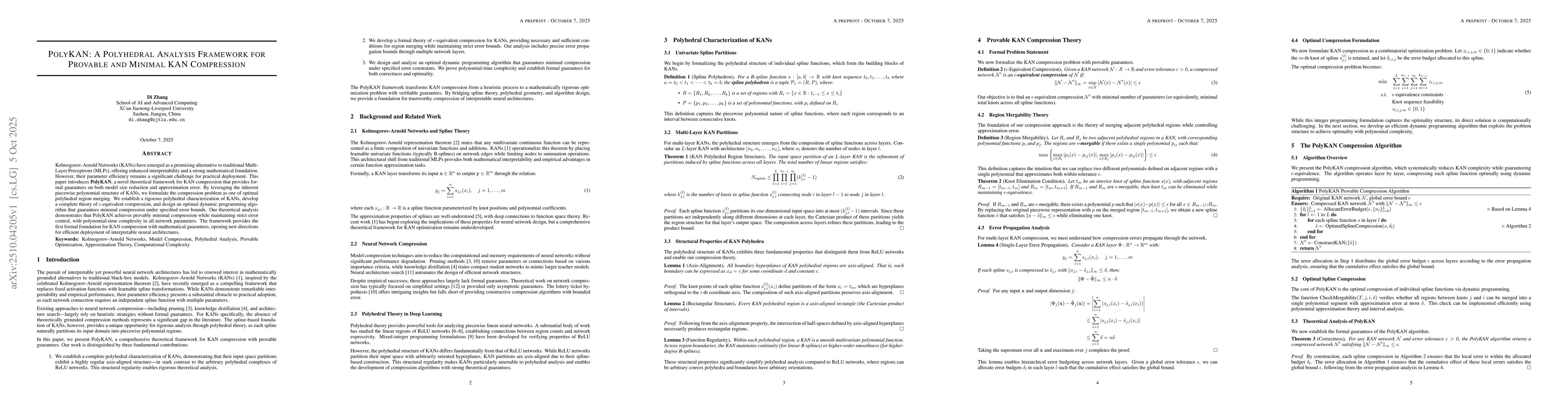Thumbnail for PolyKAN: A Polyhedral Analysis Framework for Provable and Minimal KAN
  Compression