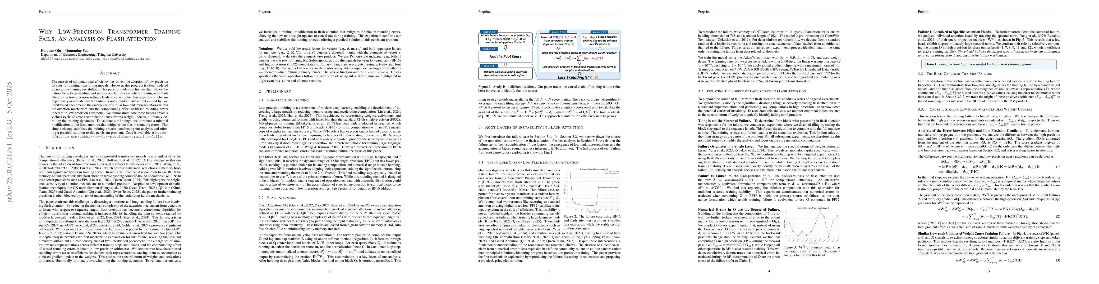 Thumbnail for Why Low-Precision Transformer Training Fails: An Analysis on Flash
  Attention