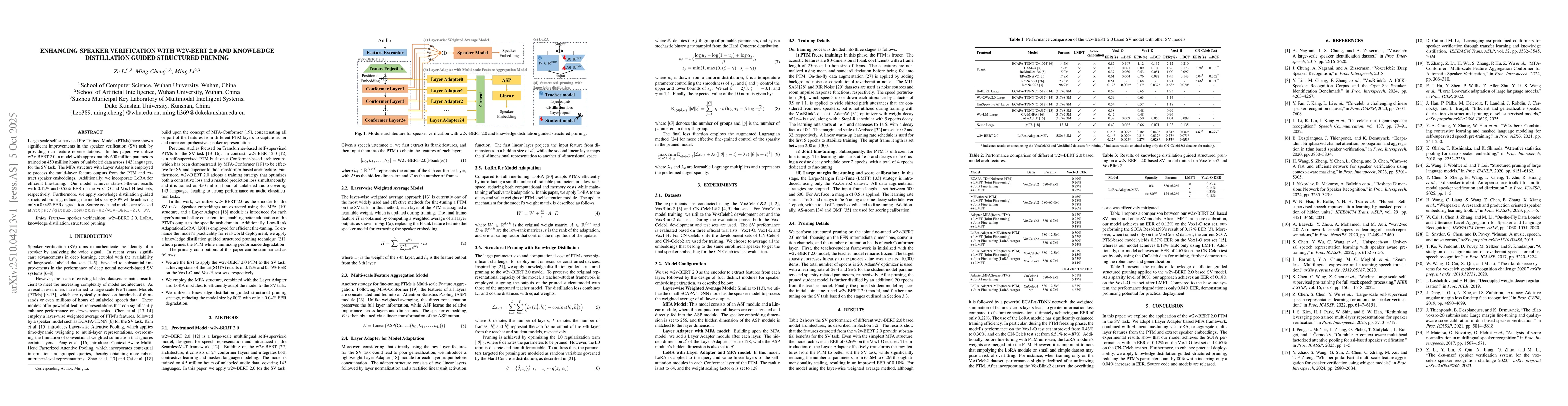 Thumbnail for Enhancing Speaker Verification with w2v-BERT 2.0 and Knowledge
  Distillation guided Structured Pruning