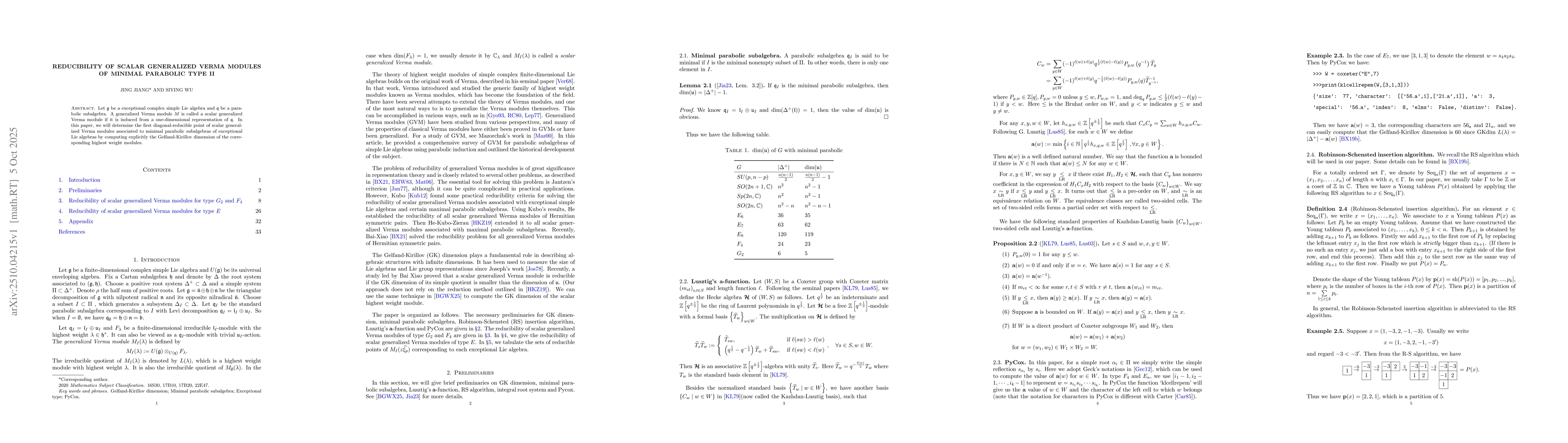 Thumbnail for Reducibility of Scalar Generalized Verma Modules of Minimal Parabolic
  Type II