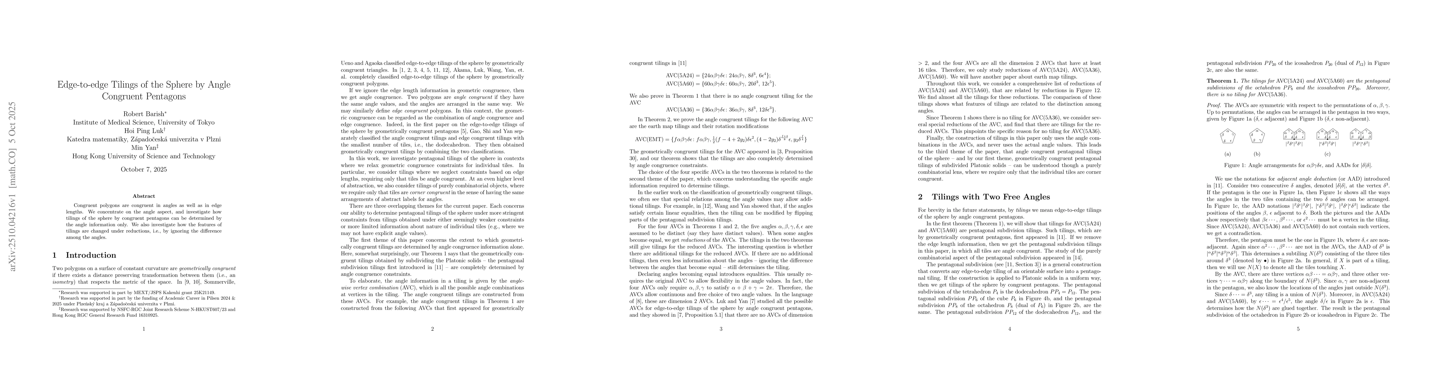 Thumbnail for Edge-to-edge Tilings of the Sphere by Angle Congruent Pentagons