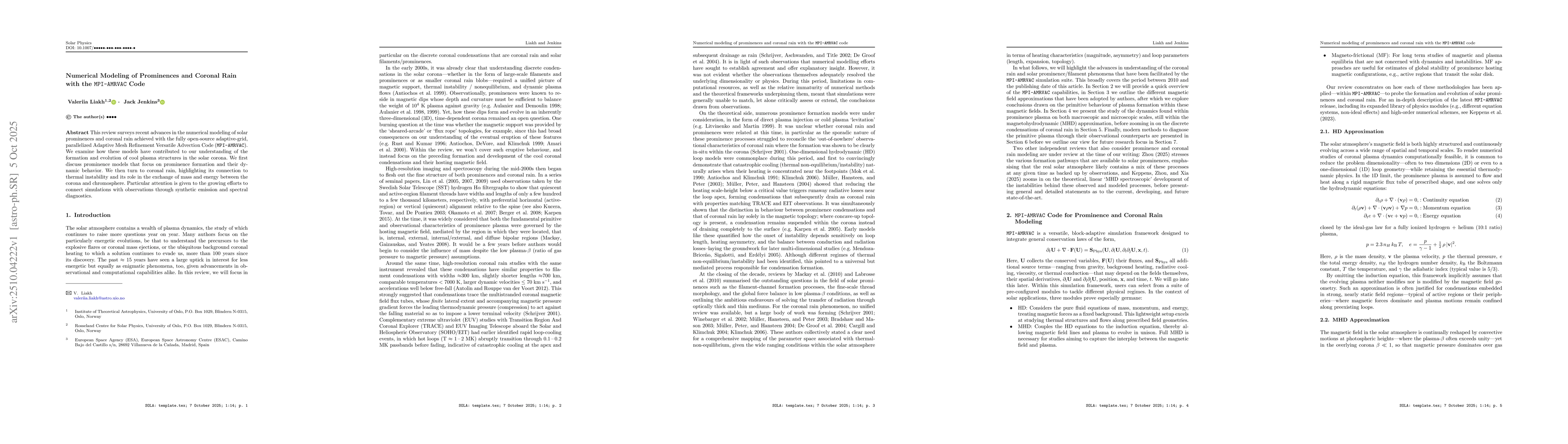 Thumbnail for Numerical Modeling of Prominences and Coronal Rain with the MPI-AMRVAC
  Code