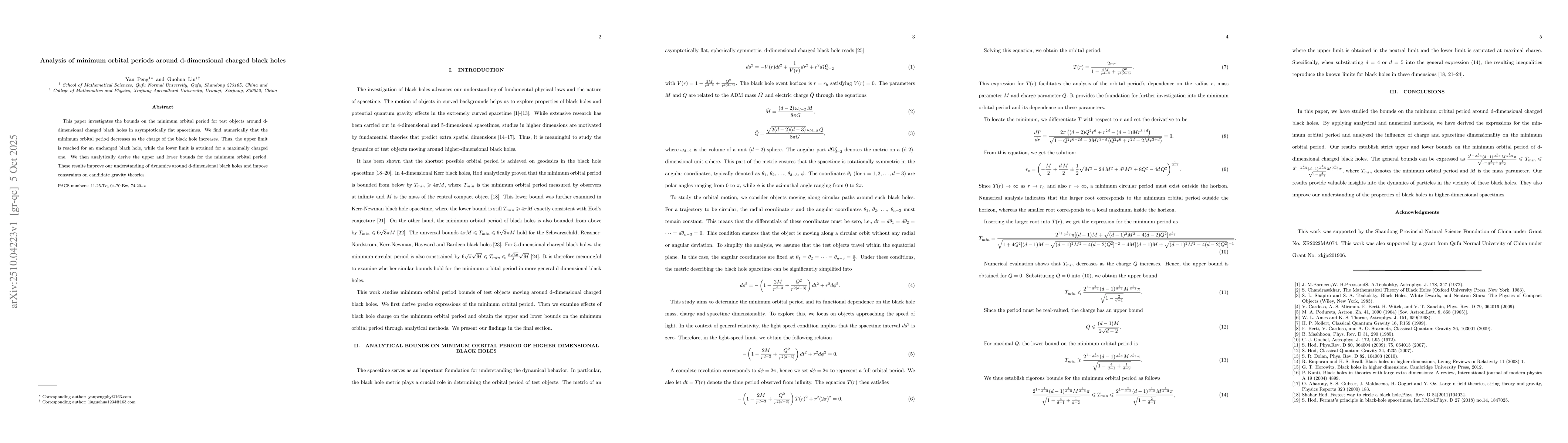 Thumbnail for Analysis of minimum orbital periods around d-dimensional charged black
  holes