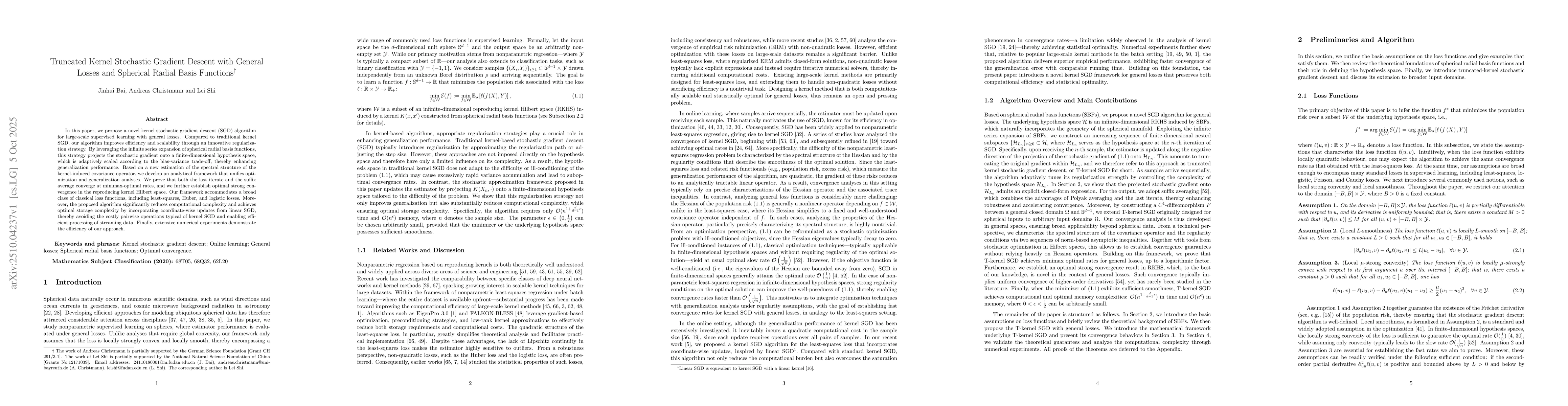 Thumbnail for Truncated Kernel Stochastic Gradient Descent with General Losses and
  Spherical Radial Basis Functions