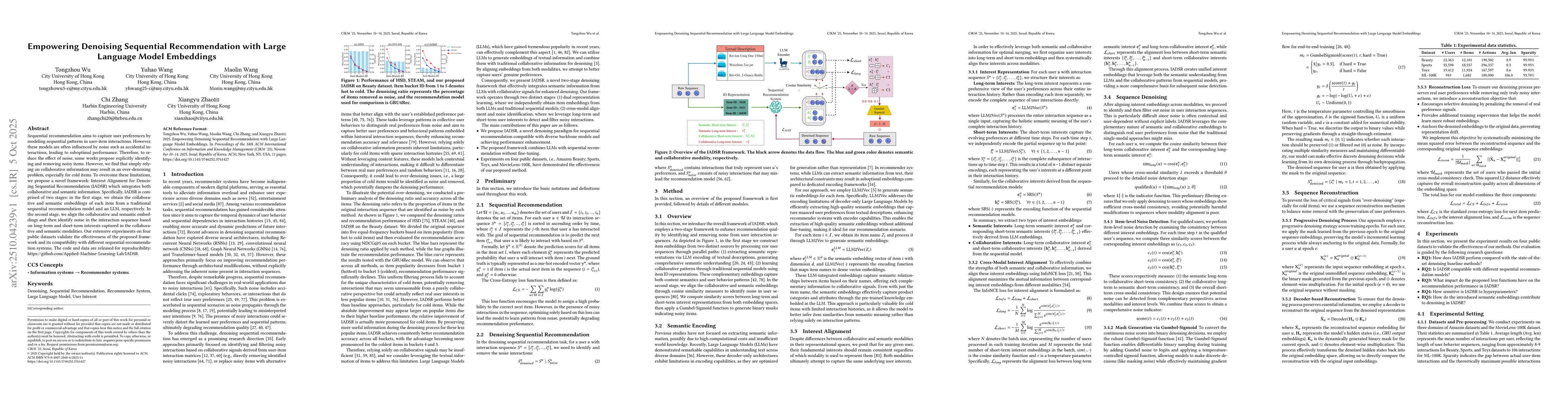 Thumbnail for Empowering Denoising Sequential Recommendation with Large Language Model
  Embeddings