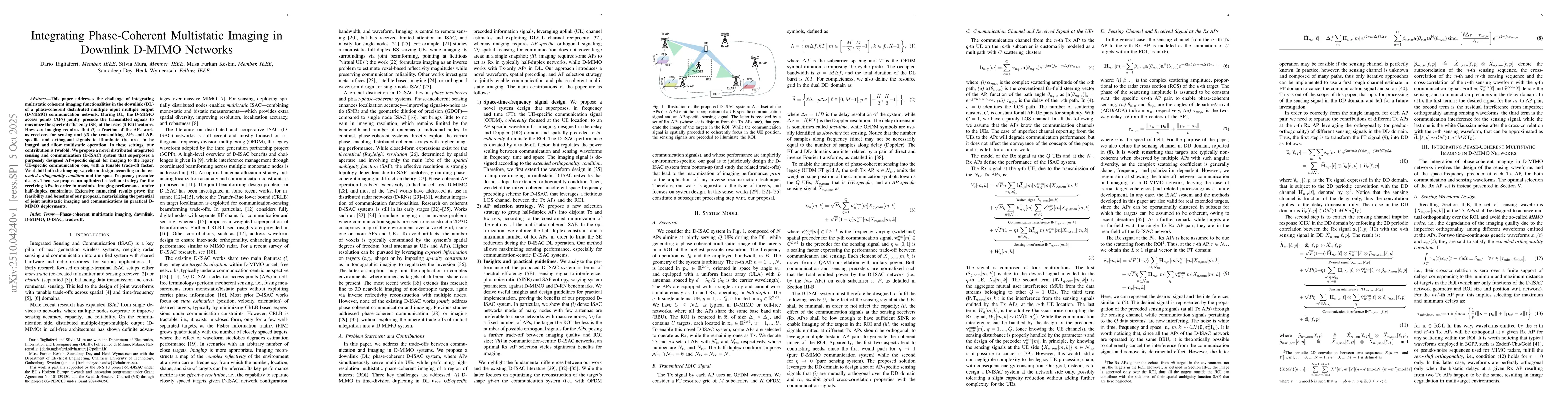 Thumbnail for Integrating Phase-Coherent Multistatic Imaging in Downlink D-MIMO
  Networks