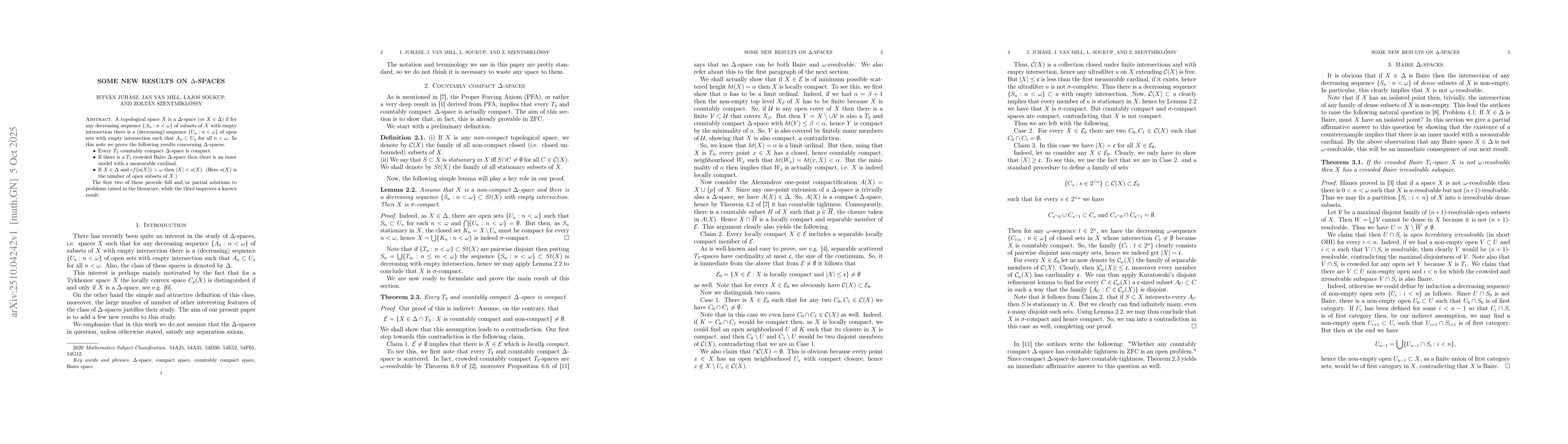 Thumbnail for Some new results on $Δ$-spaces