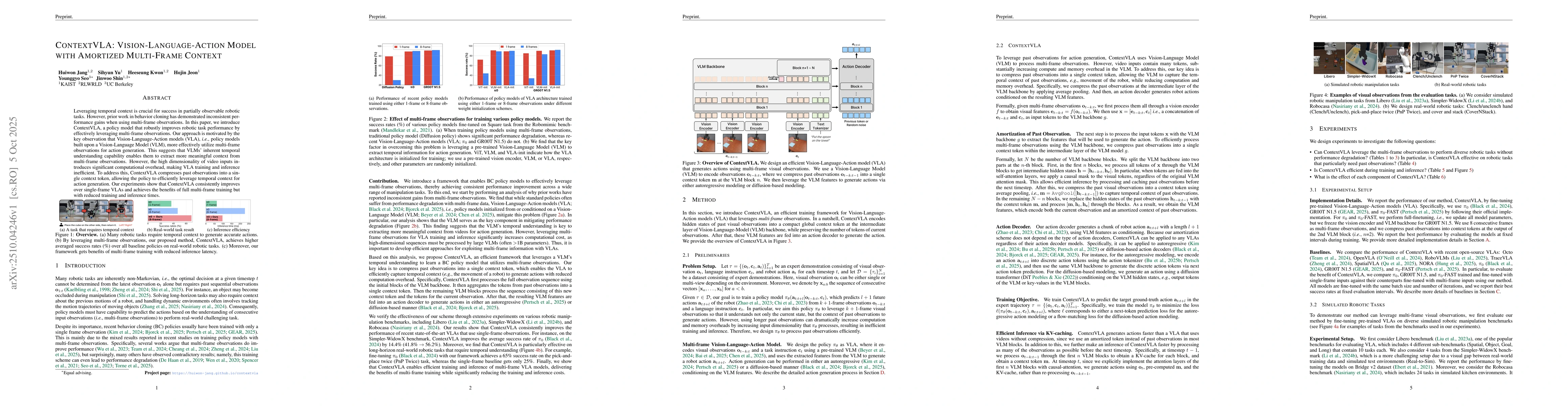 Thumbnail for ContextVLA: Vision-Language-Action Model with Amortized Multi-Frame
  Context