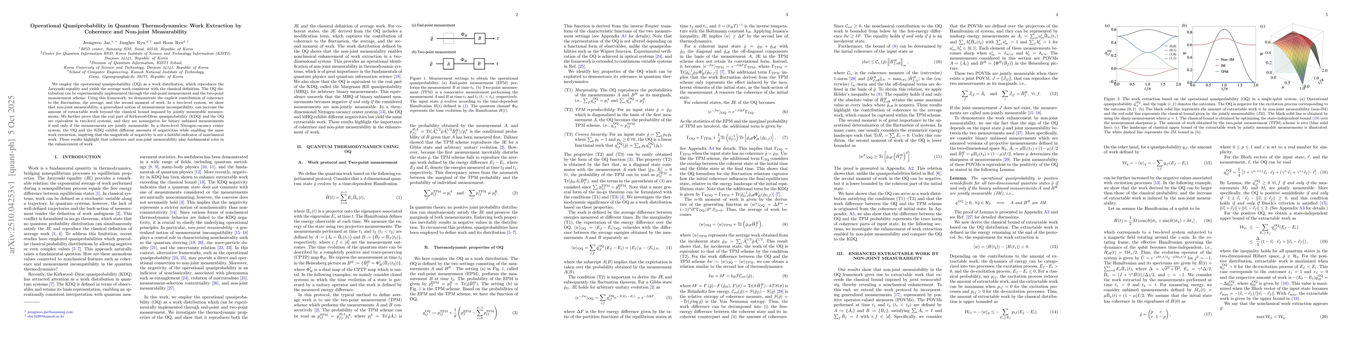 Thumbnail for Operational Quasiprobability in Quantum Thermodynamics: Work Extraction
  by Coherence and Non-joint Measurability