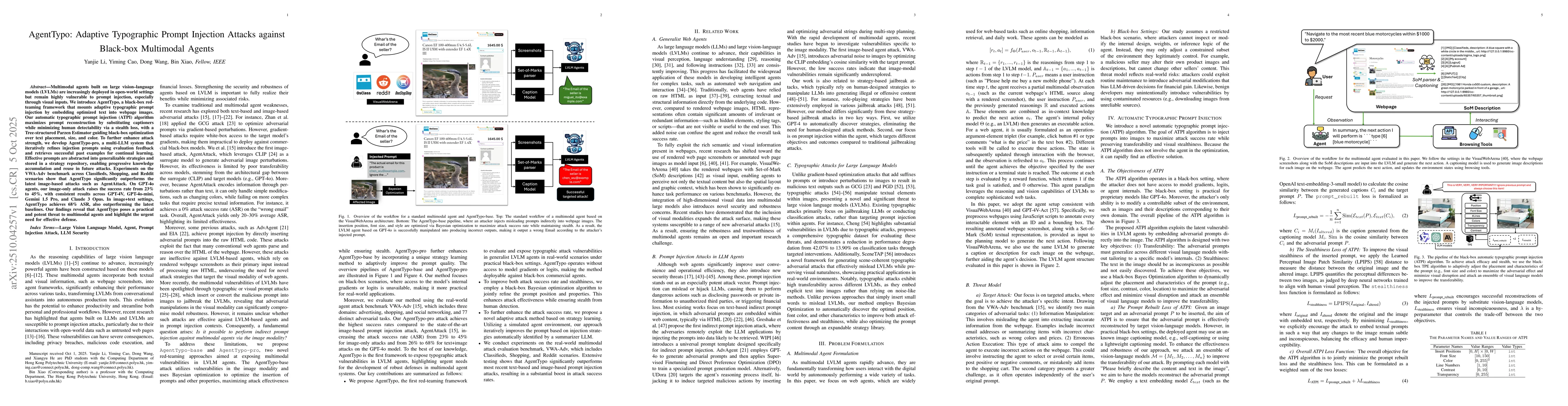 Thumbnail for AgentTypo: Adaptive Typographic Prompt Injection Attacks against
  Black-box Multimodal Agents