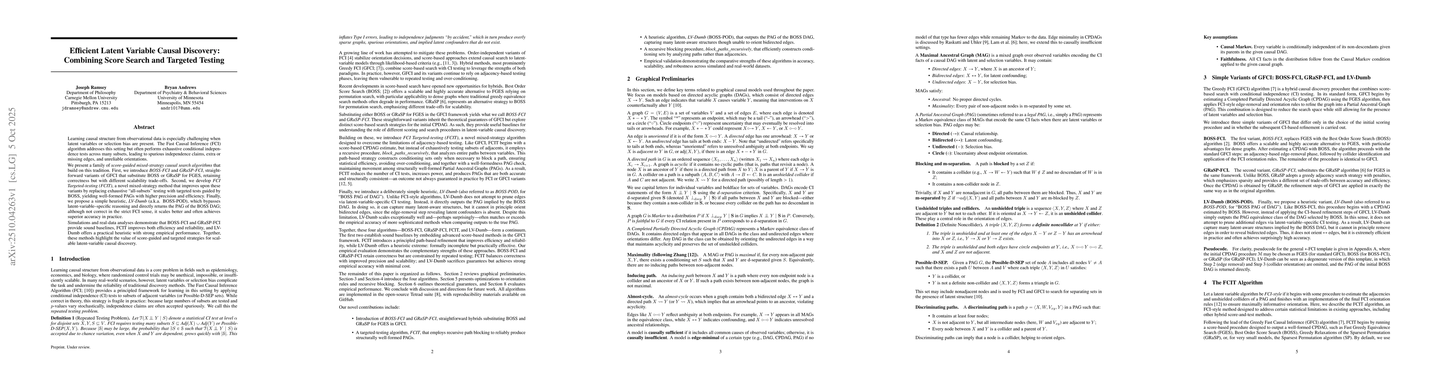 Thumbnail for Efficient Latent Variable Causal Discovery: Combining Score Search and
  Targeted Testing