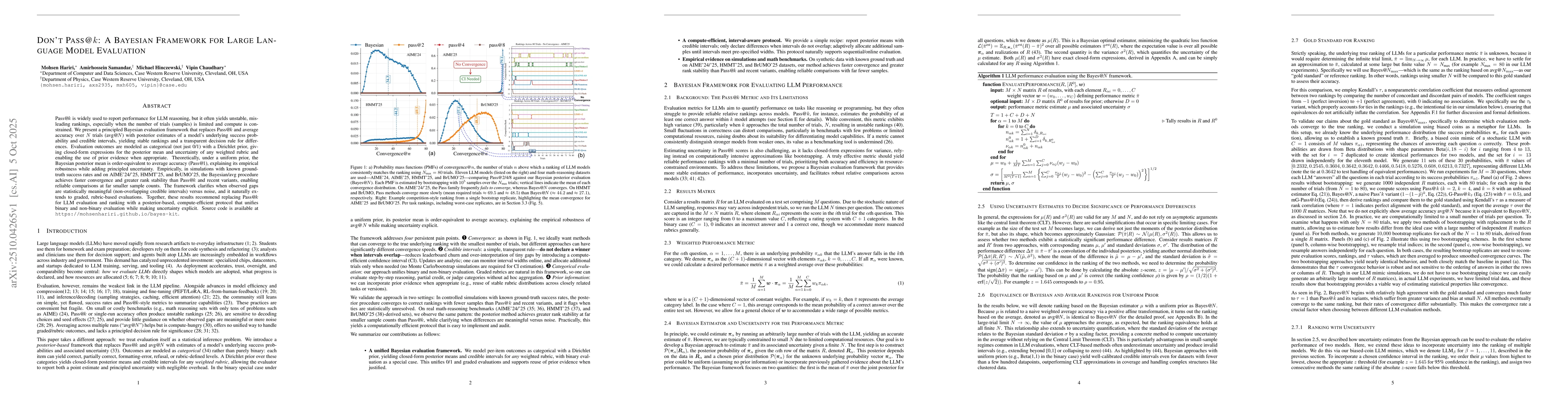 Thumbnail for Don't Pass$\mathtt{@}k$: A Bayesian Framework for Large Language Model
  Evaluation