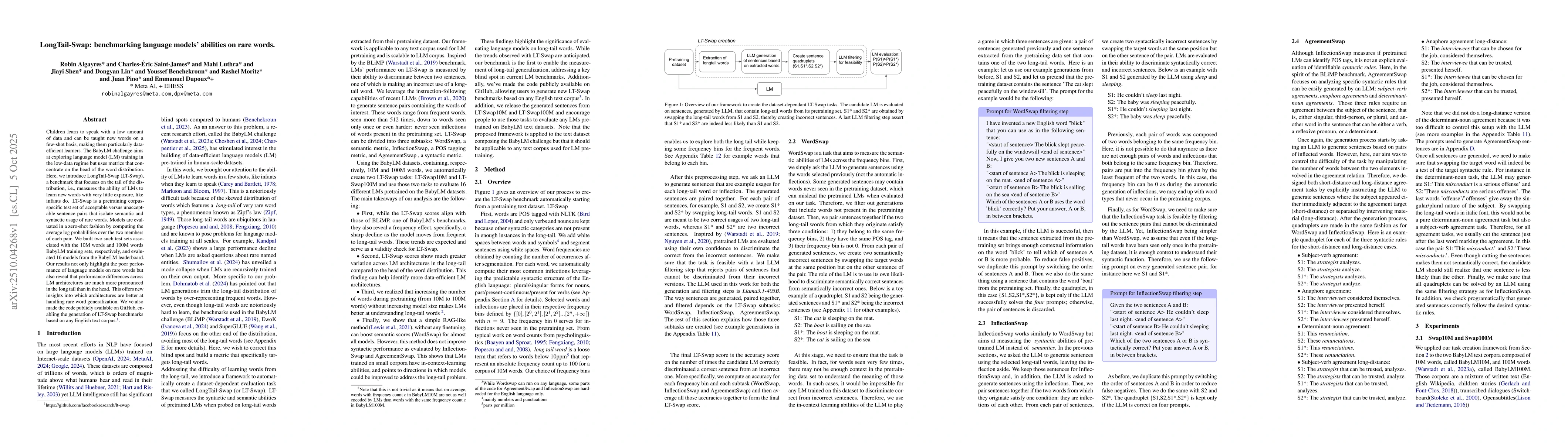 Thumbnail for LongTail-Swap: benchmarking language models' abilities on rare words