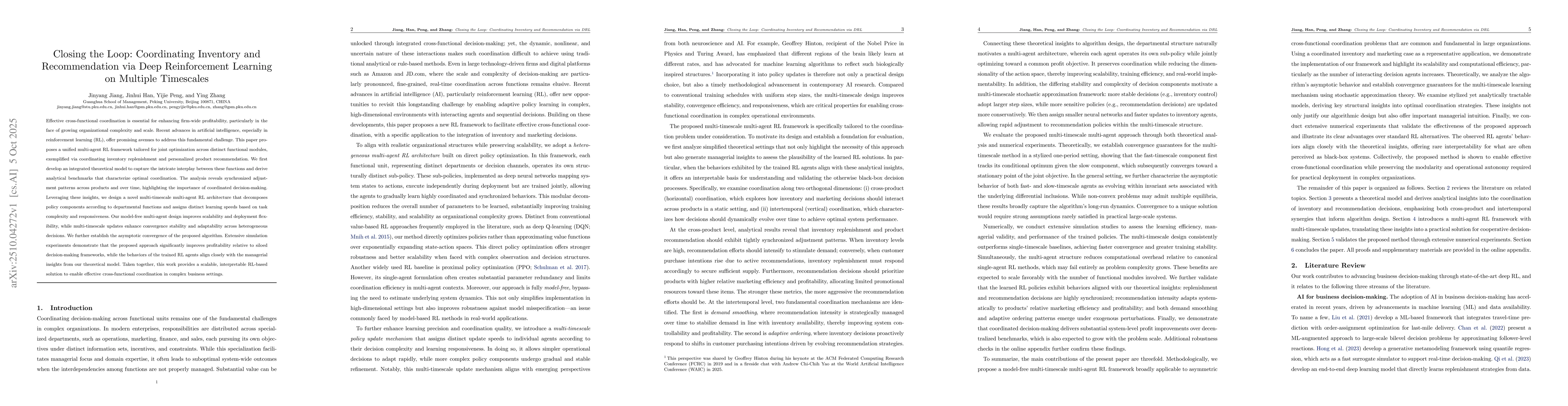 Thumbnail for Closing the Loop: Coordinating Inventory and Recommendation via Deep
  Reinforcement Learning on Multiple Timescales