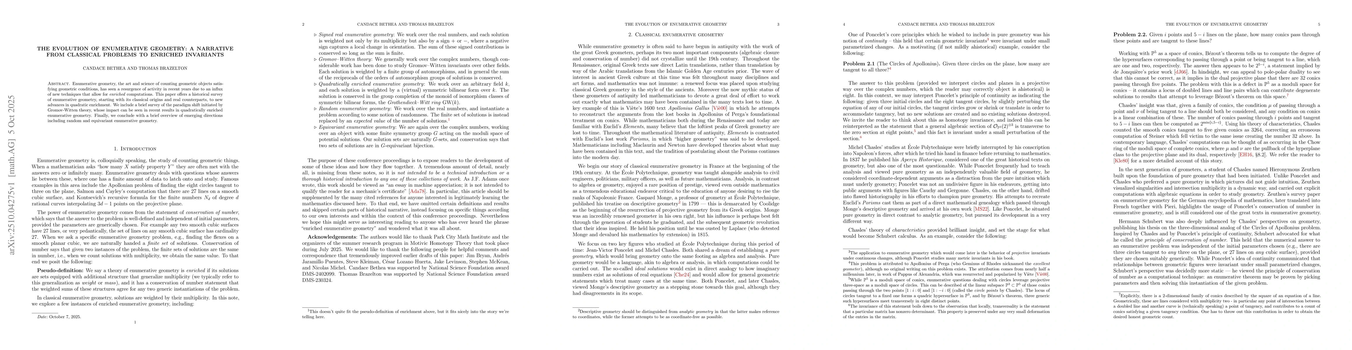 Thumbnail for The Evolution of Enumerative Geometry: A Narrative from Classical
  Problems to Enriched Invariants