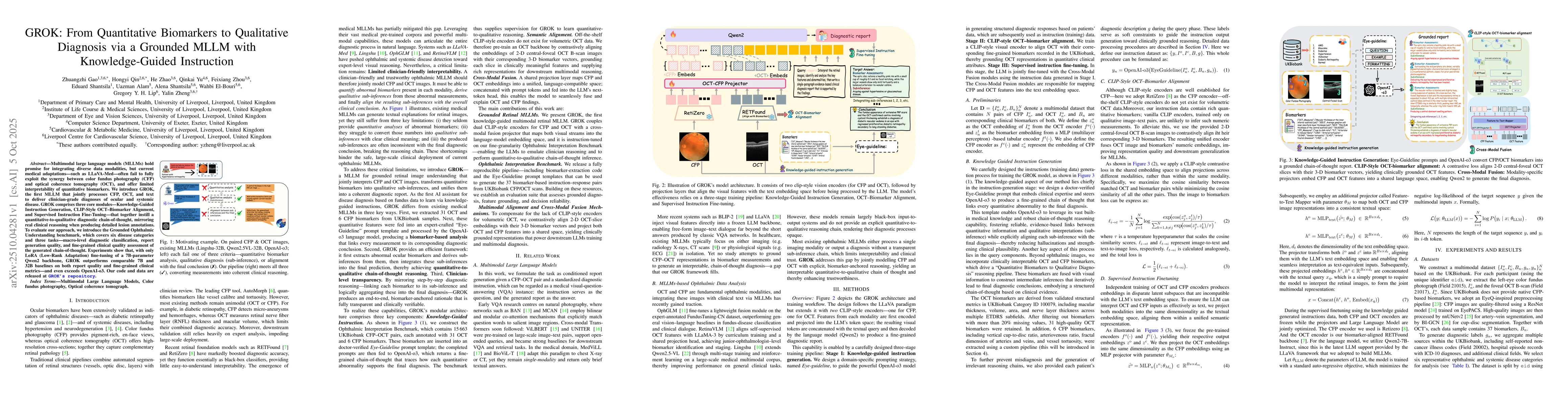 Thumbnail for GROK: From Quantitative Biomarkers to Qualitative Diagnosis via a
  Grounded MLLM with Knowledge-Guided Instruction