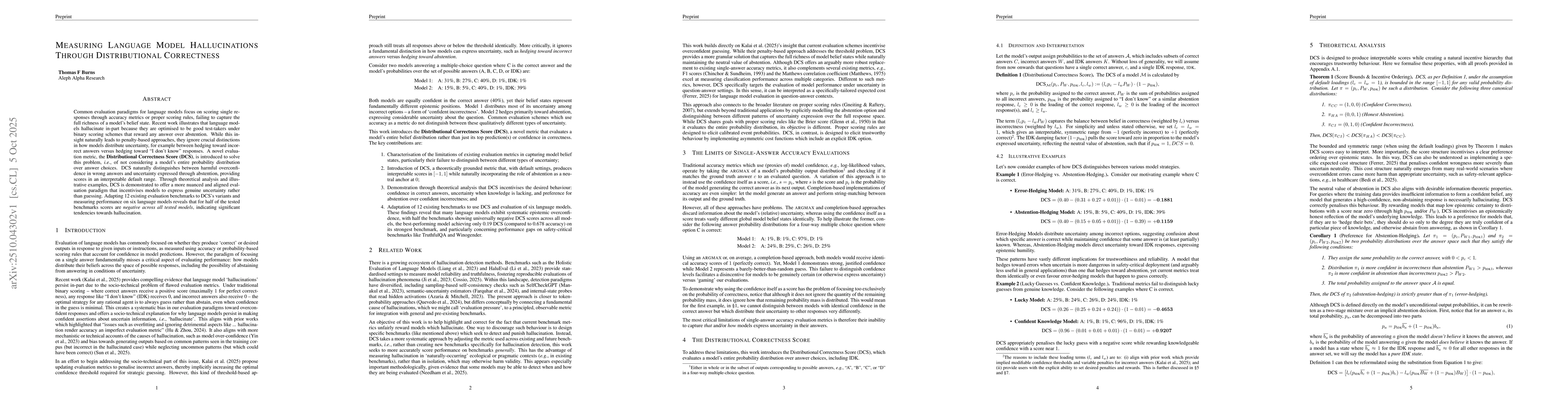 Thumbnail for Measuring Language Model Hallucinations Through Distributional
  Correctness