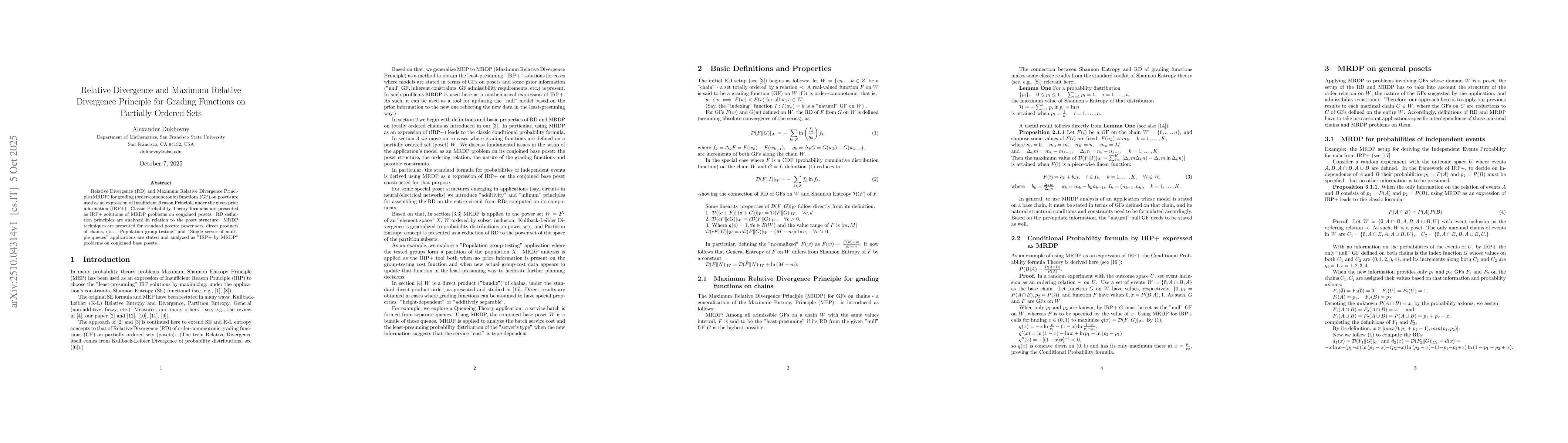 Thumbnail for Relative Divergence and Maximum Relative Divergence Principle for
  Grading Functions on Partially Ordered Sets