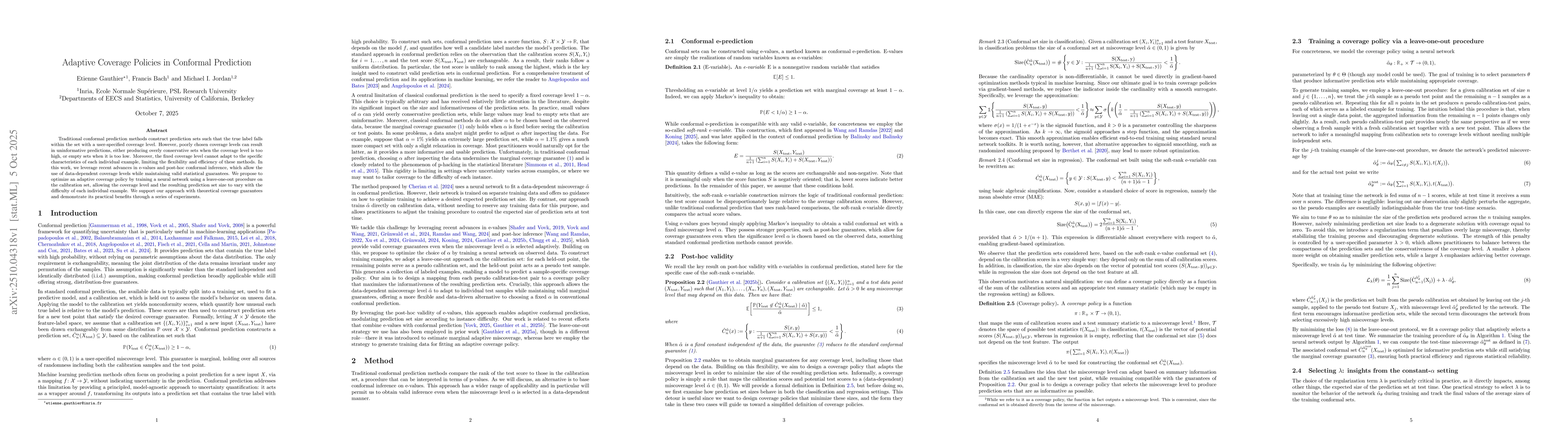 Thumbnail for Adaptive Coverage Policies in Conformal Prediction
