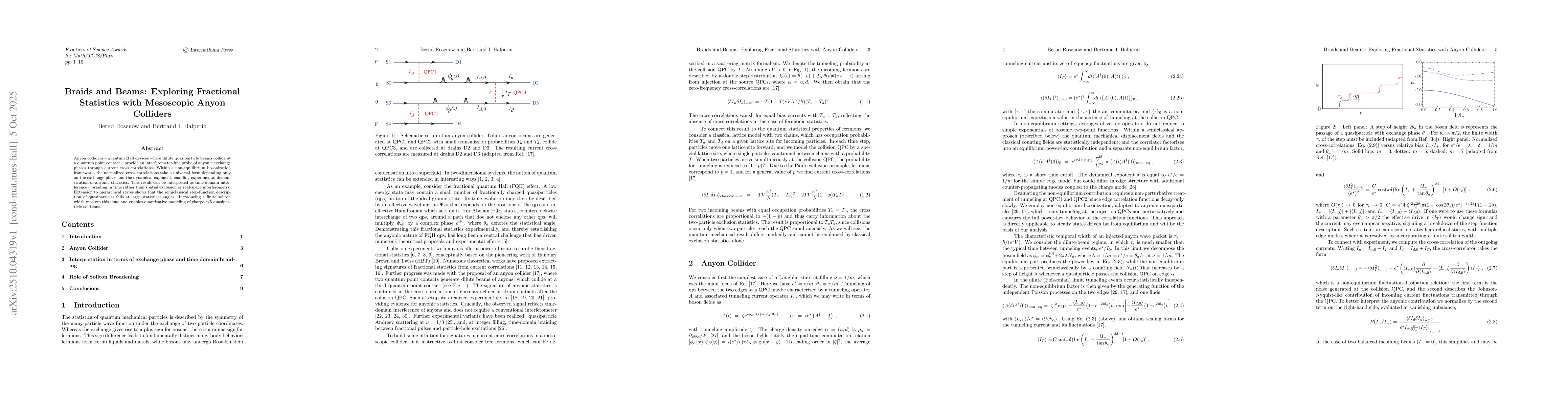 Thumbnail for Braids and Beams: Exploring Fractional Statistics with Mesoscopic Anyon
  Colliders