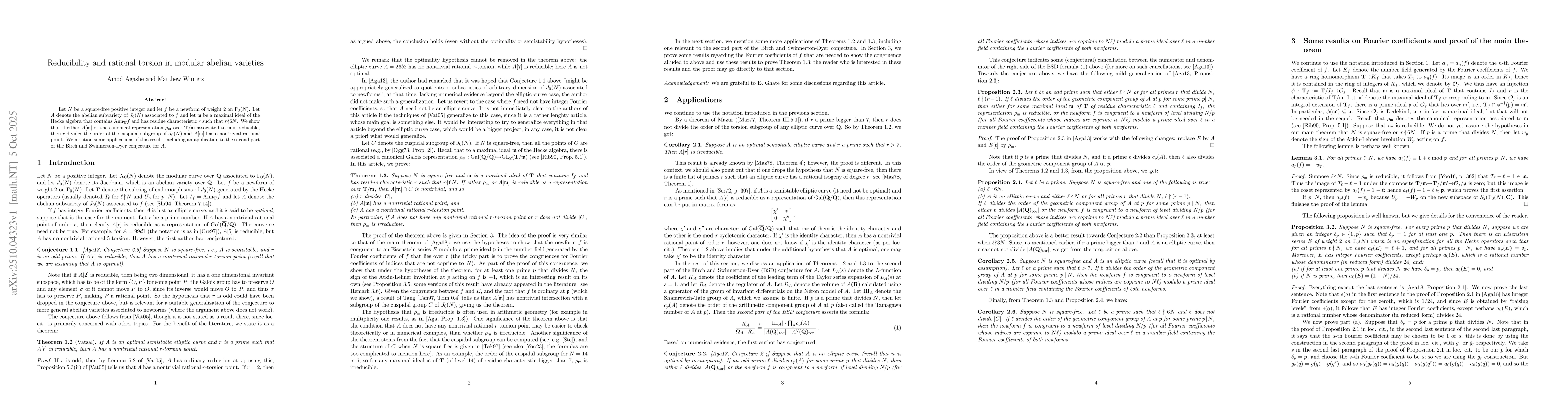 Thumbnail for Reducibility and rational torsion in modular abelian varieties