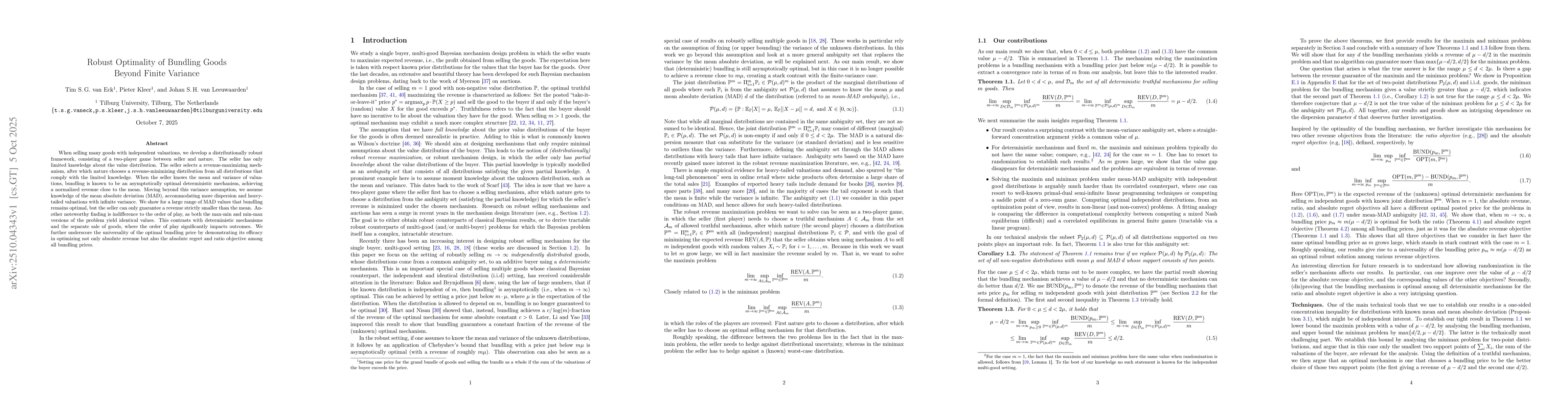 Thumbnail for Robust Optimality of Bundling Goods Beyond Finite Variance