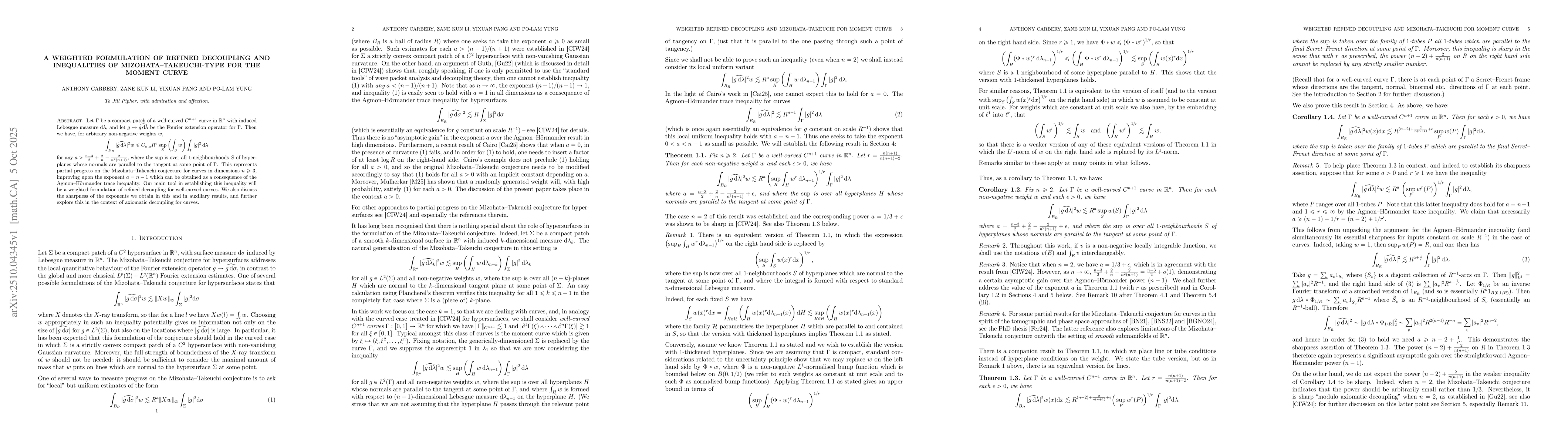 Thumbnail for A weighted formulation of refined decoupling and inequalities of
  Mizohata-Takeuchi-type for the moment curve