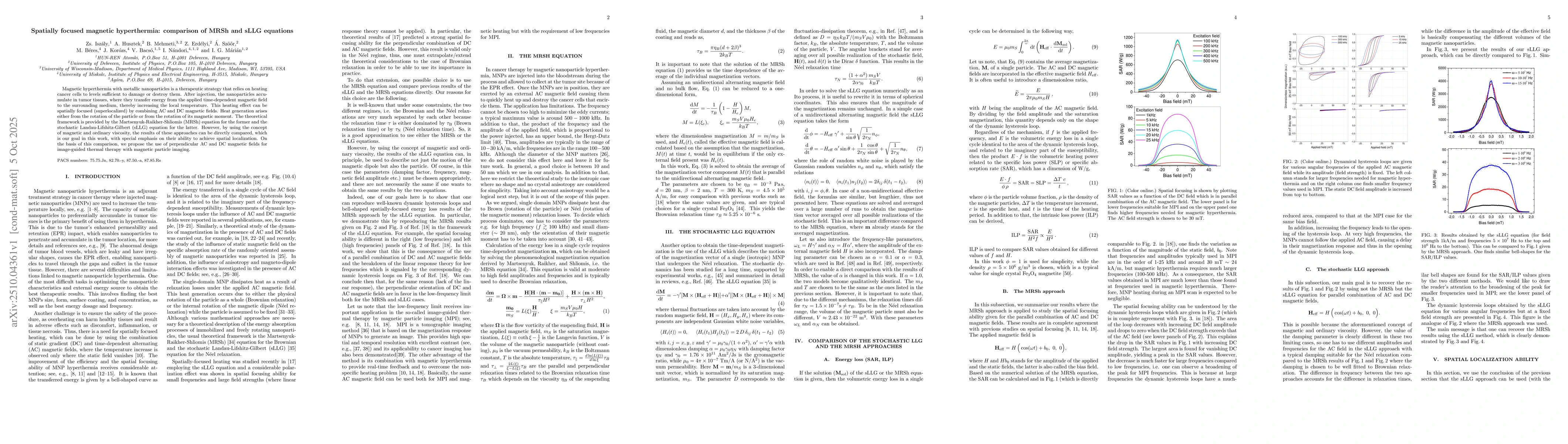 Thumbnail for Spatially focused magnetic hyperthermia: comparison of MRSh and sLLG
  equations