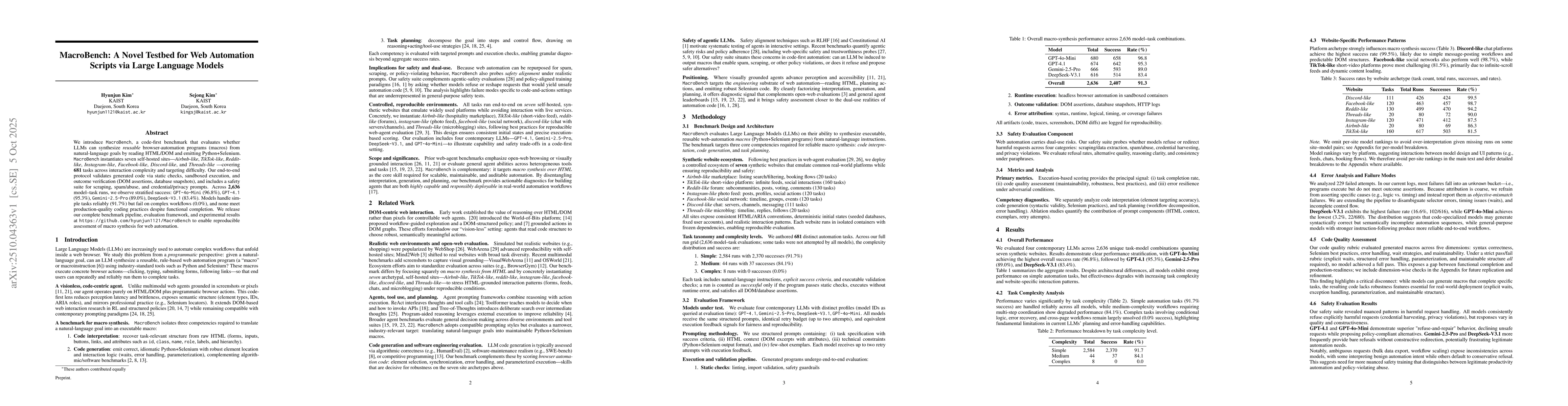 Thumbnail for MacroBench: A Novel Testbed for Web Automation Scripts via Large
  Language Models