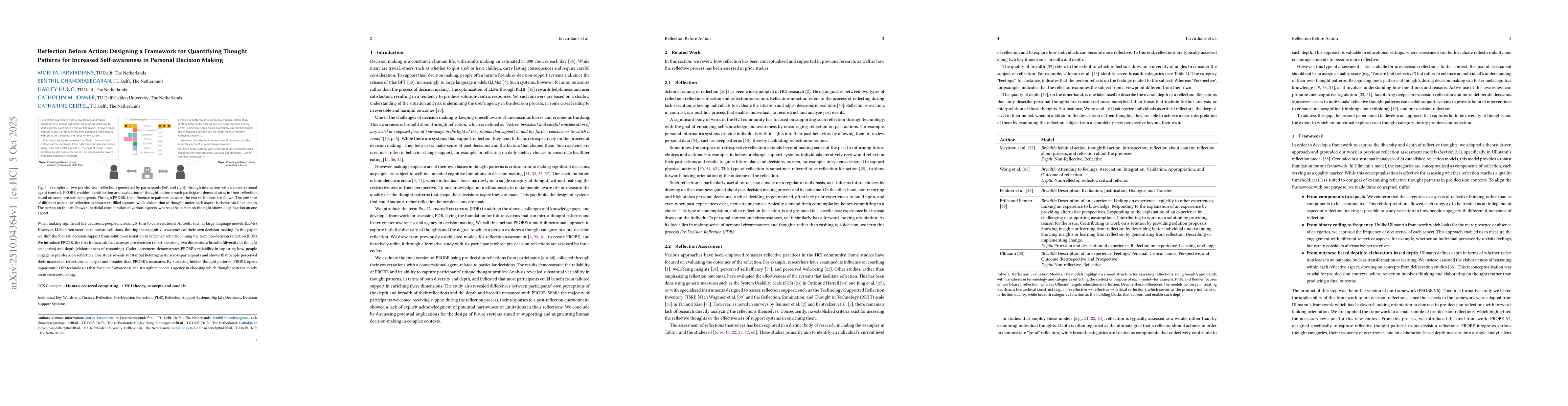 Thumbnail for Reflection Before Action: Designing a Framework for Quantifying Thought
  Patterns for Increased Self-awareness in Personal Decision Making