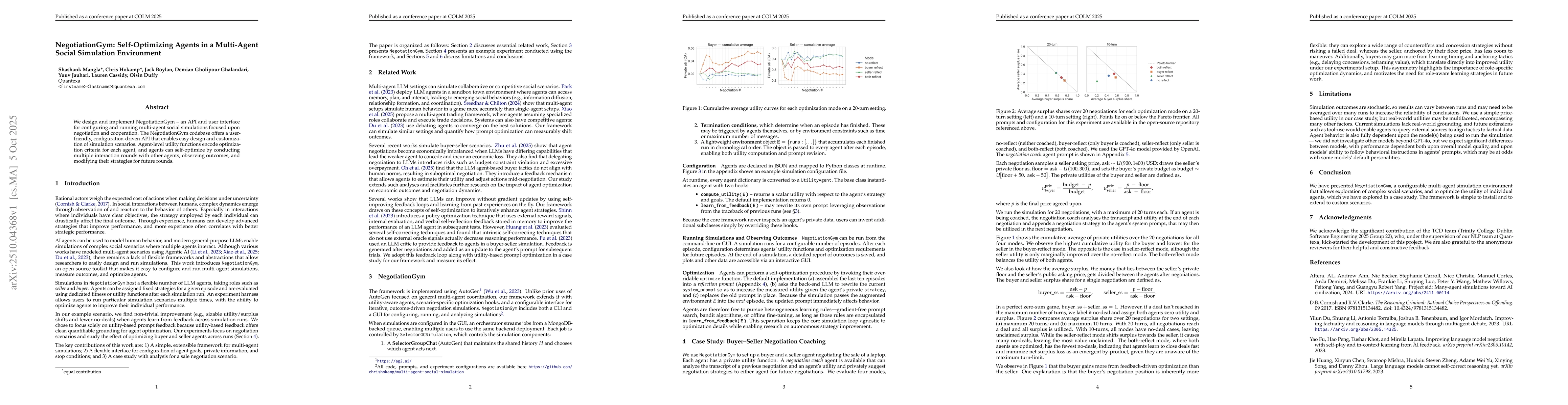 Thumbnail for NegotiationGym: Self-Optimizing Agents in a Multi-Agent Social
  Simulation Environment