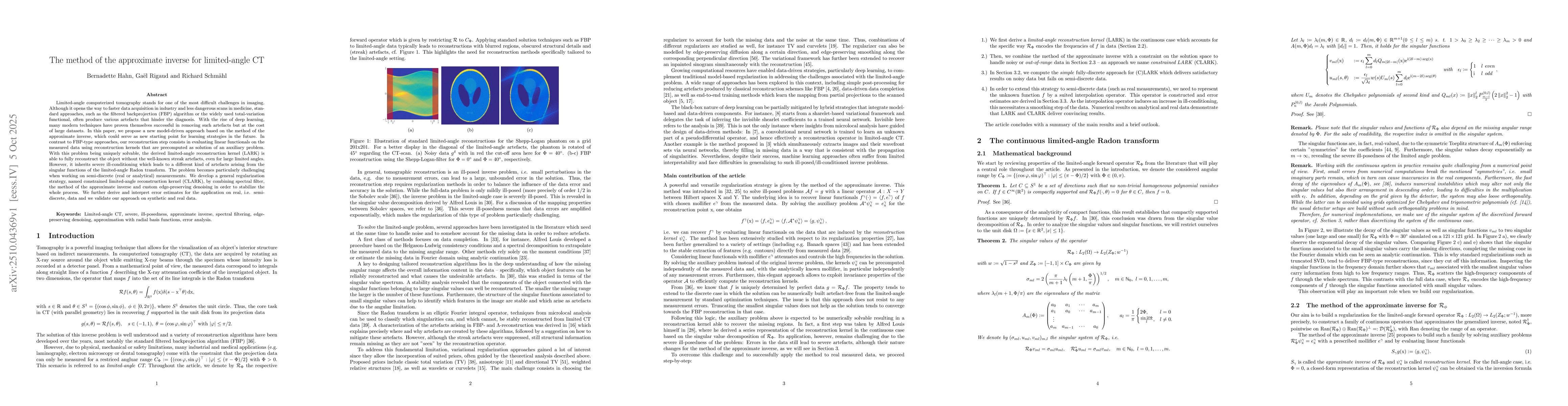 Thumbnail for The method of the approximate inverse for limited-angle CT